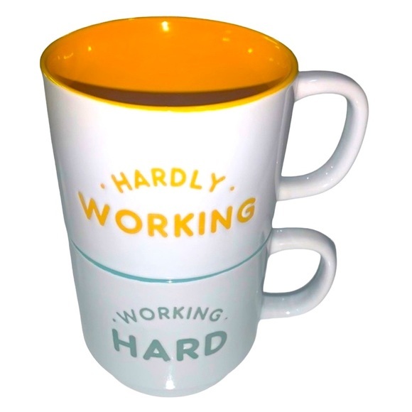 Stoneware Mugs, a set of two HARDLY WORKING and WORKING hard mugs. - Picture 1 of 10